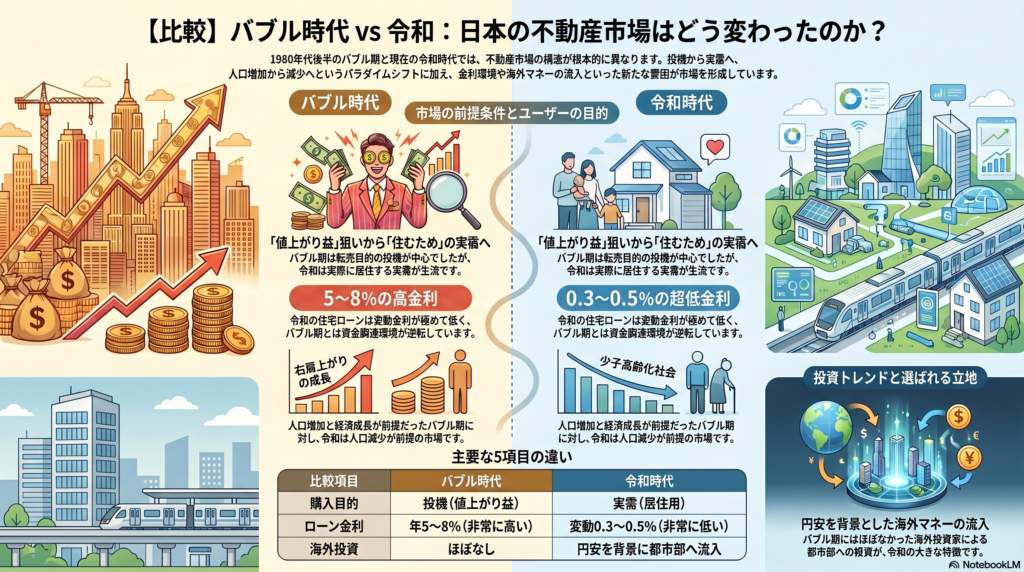 バブル時代と令和の比較図
