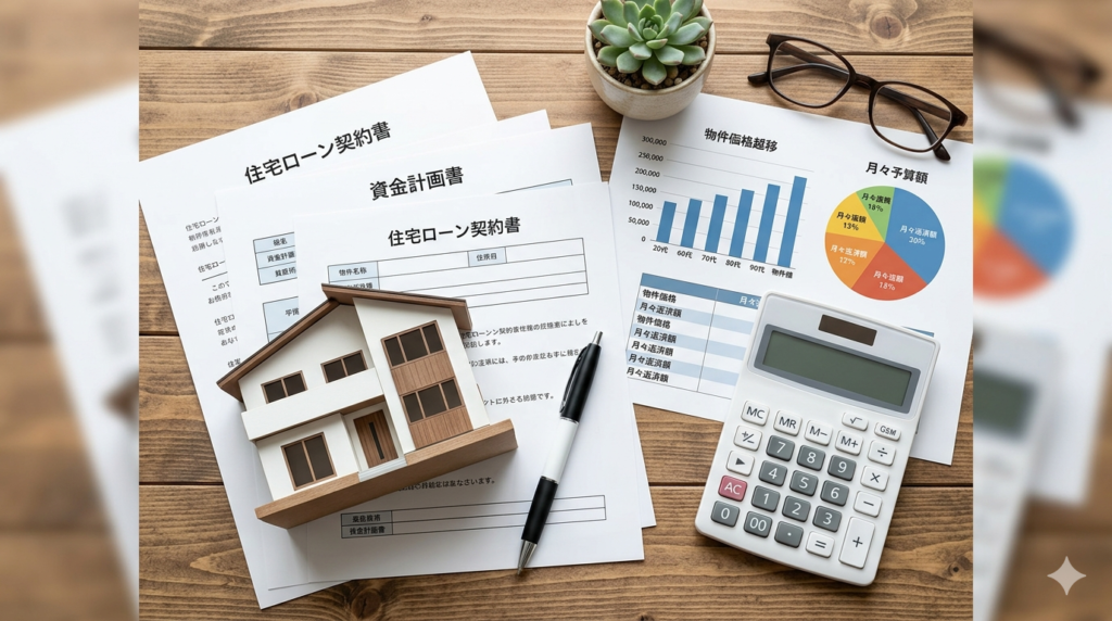 住宅ローンの書類が並んでいる俯瞰
