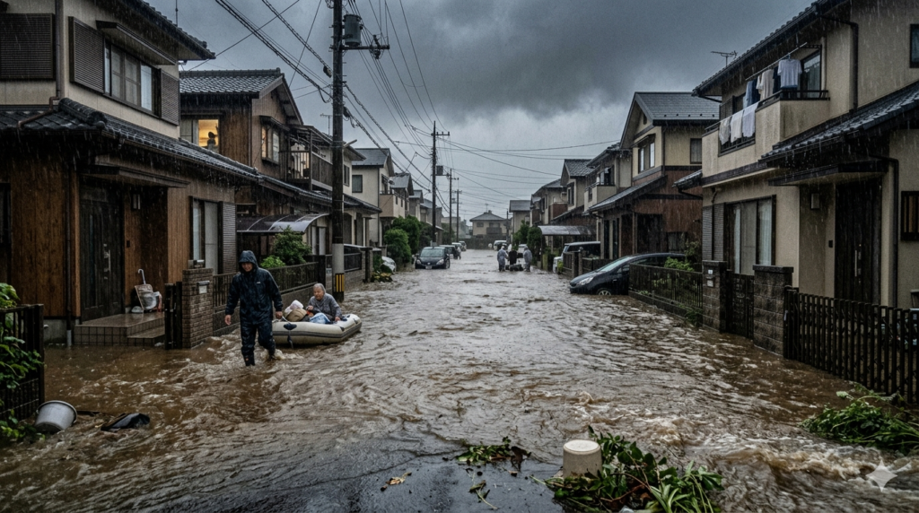 浸水した住宅街