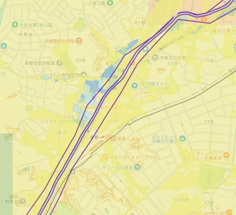 内水浸水想定区域図（赤間駅周辺）