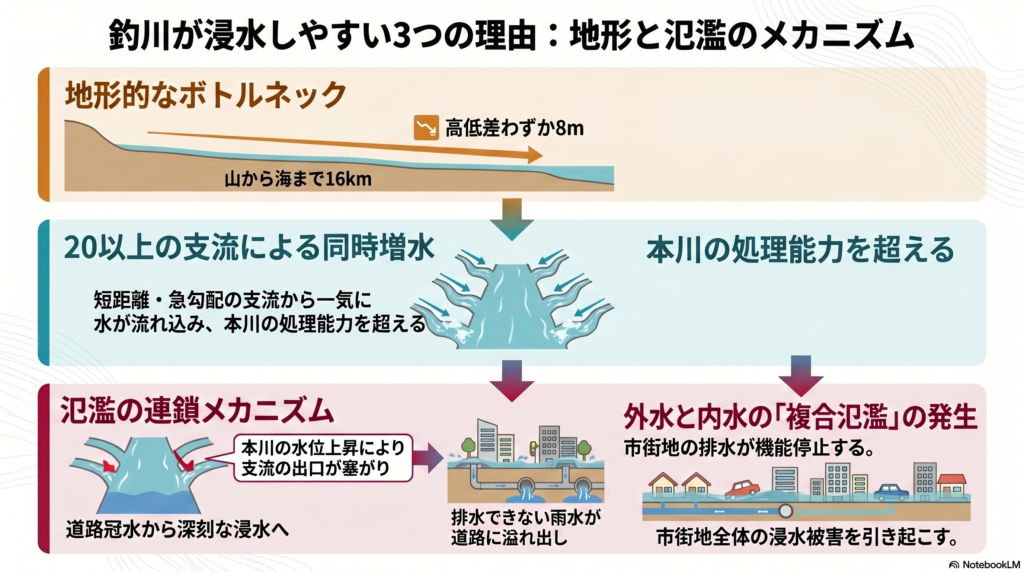 釣川が浸水しやすい理由