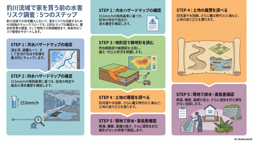 釣川流域：水害調査5ステップ