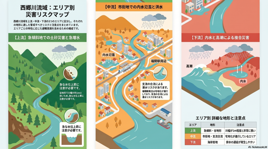 西郷川流域エリア別災害リスクマップ