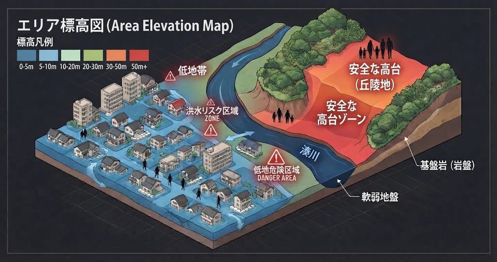 地盤を読み取る　標高図
